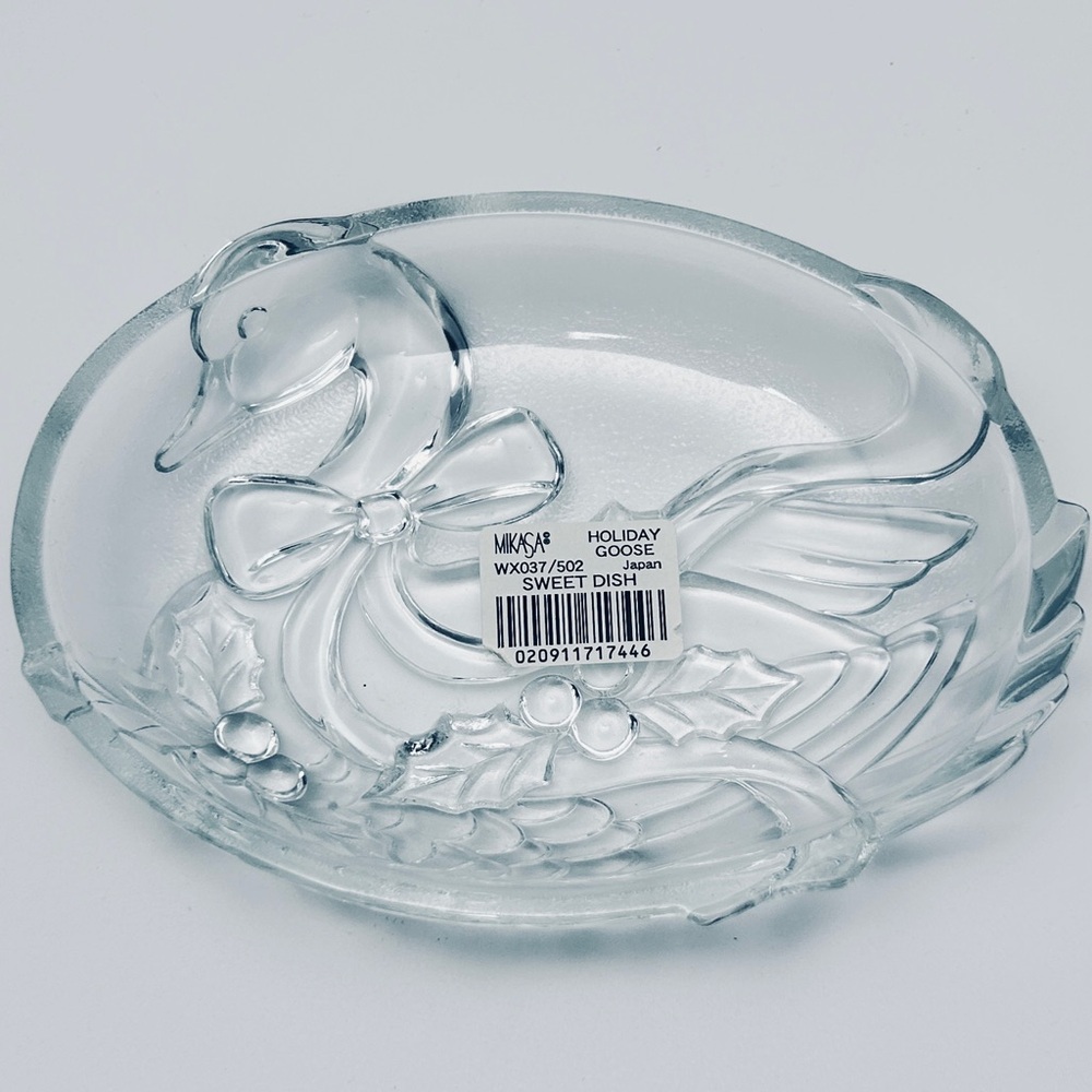 Mikasa Holiday Goose Sweet Dish Crystal Clear Glass Japan Great Collector Gift